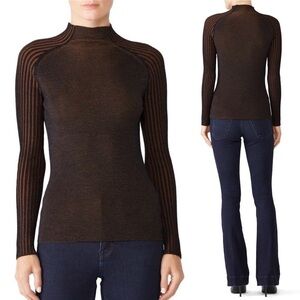 DREYDEN Wool Sweater Contrast‎ Stripe Rib Knit Lightweight Slim Fit Mockneck XL
